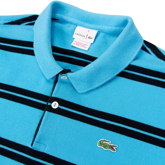 Lacoste Other - Lacoste Mens Blue Striped Short Sleeve Pique Polo Shirt Size 8 2XL 6191L